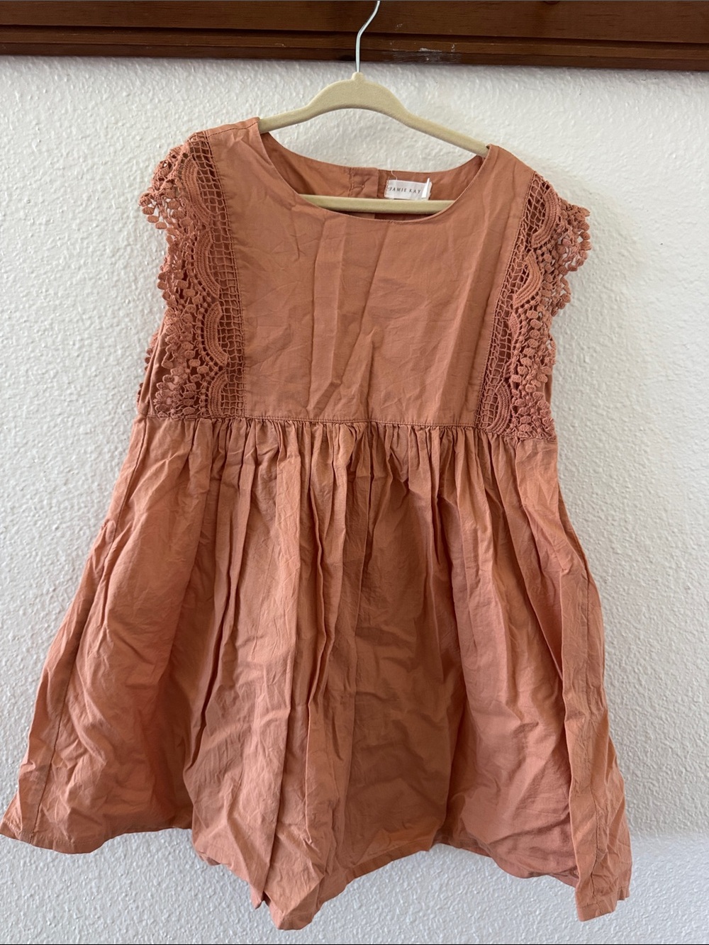 Jamie Kay terracotta sleeveless dress with crochet trim